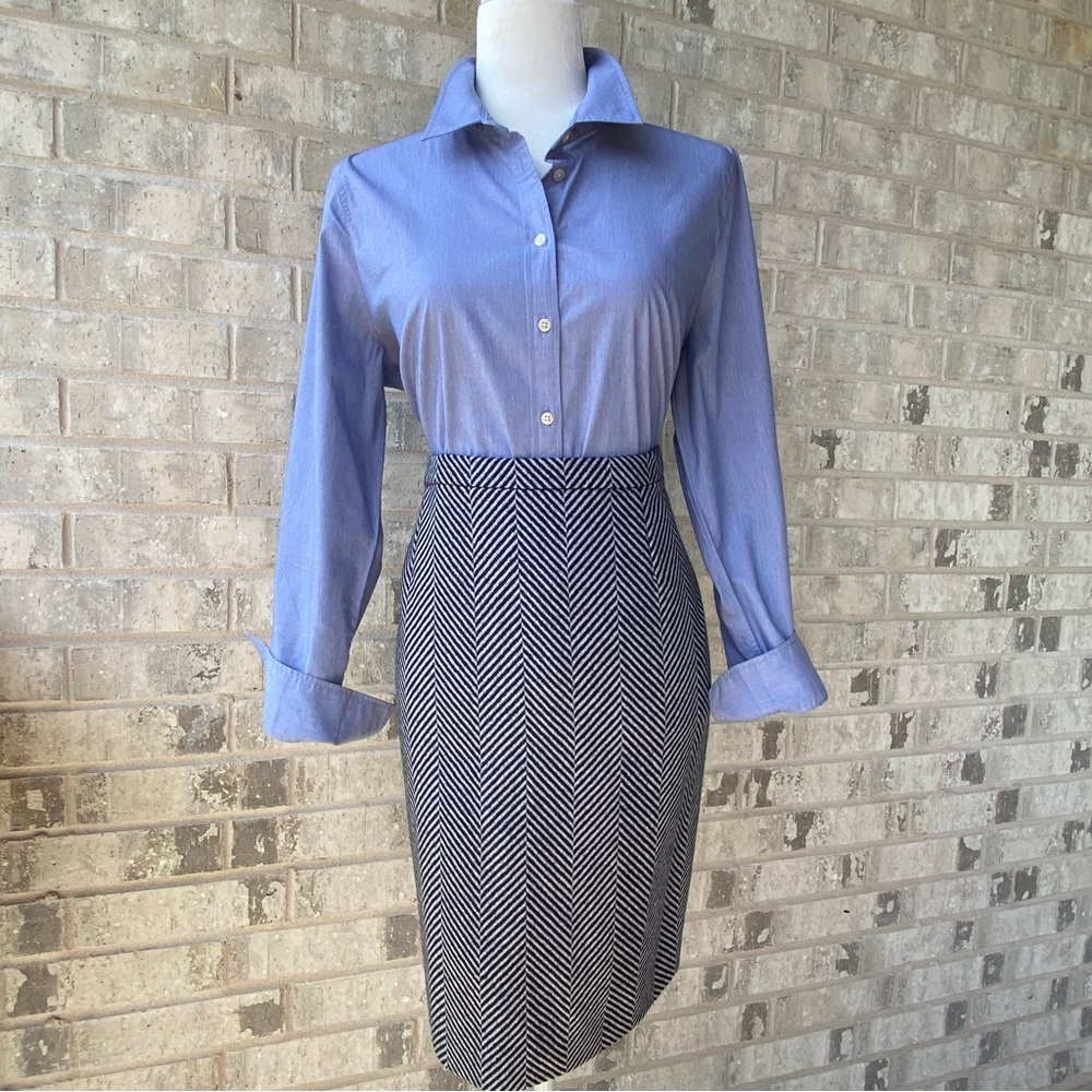 Boden Wool Navy & Grey Chevron Pencil Skirt